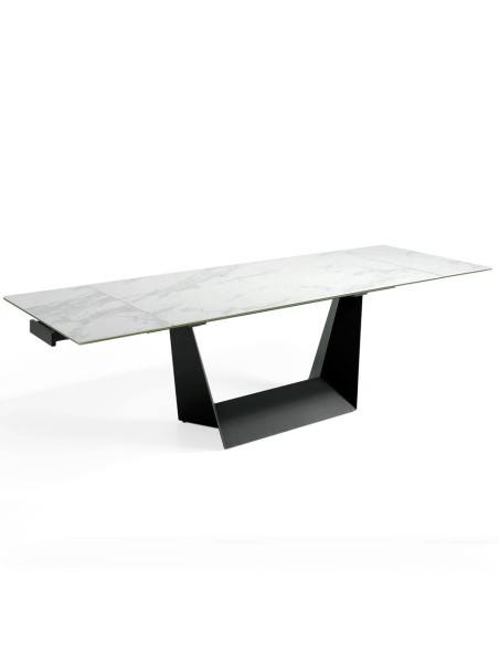 Mesa comedor extensible rectangular mármol porcelánico y acero negro