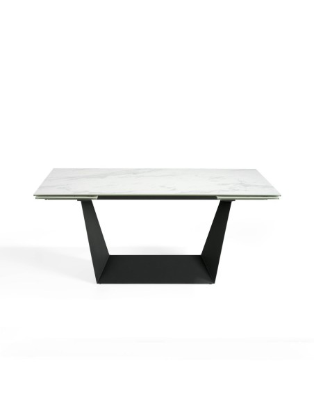 Mesa comedor extensible rectangular mármol porcelánico y acero negro