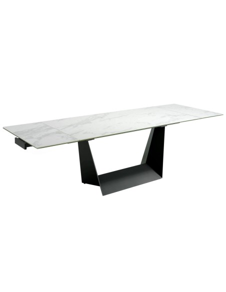Mesa comedor extensible rectangular mármol porcelánico y acero negro