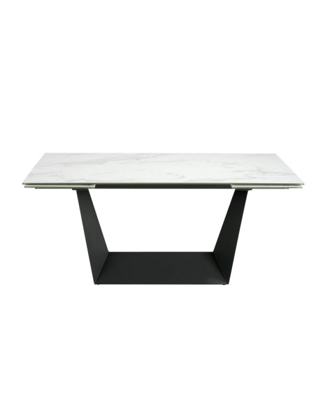 Mesa comedor extensible rectangular mármol porcelánico y acero negro