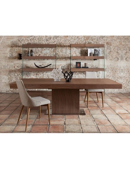 Mesa comedor extensible rectangular nogal