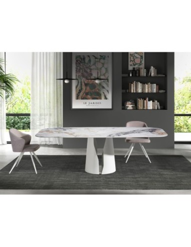 Mesa comedor ovalada barril mármol porcelánico...