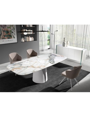Mesa comedor ovalada barril mármol porcelánico...