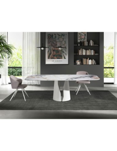 Mesa comedor ovalada barril mármol porcelánico...