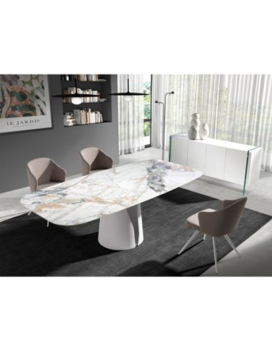 Mesa comedor ovalada barril mármol porcelánico...