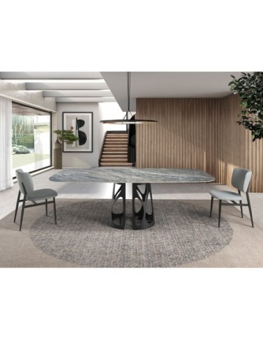 Mesa comedor ovalada barril mármol porcelánico...