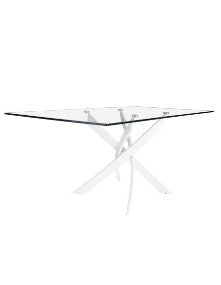 Mesa comedor rectangular cristal templado y acero blanco