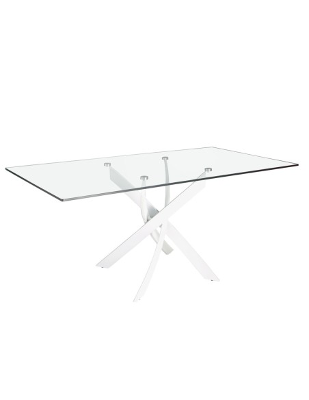 Mesa comedor rectangular cristal templado y acero blanco