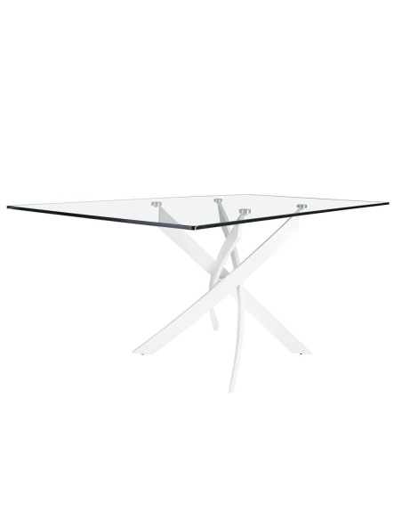 Mesa comedor rectangular cristal templado y acero blanco