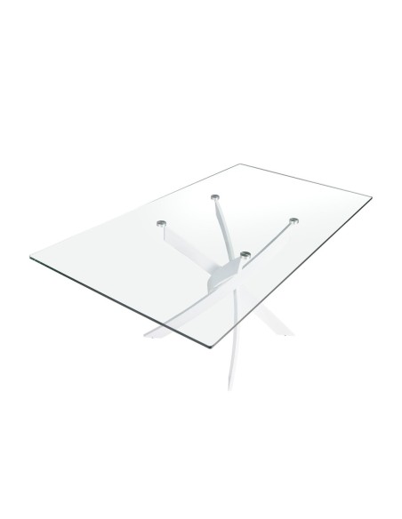 Mesa comedor rectangular cristal templado y acero blanco