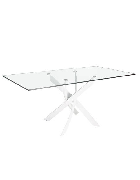 Mesa comedor rectangular cristal templado y acero blanco