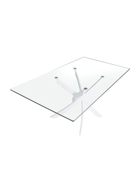 Mesa comedor rectangular cristal templado y acero blanco