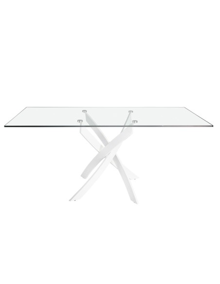 Mesa comedor rectangular cristal templado y acero blanco