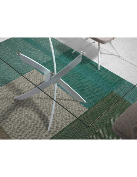 Mesa comedor rectangular cristal templado y acero blanco
