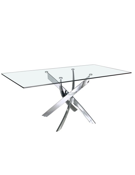 Mesa comedor rectangular cristal templado y acero cromado