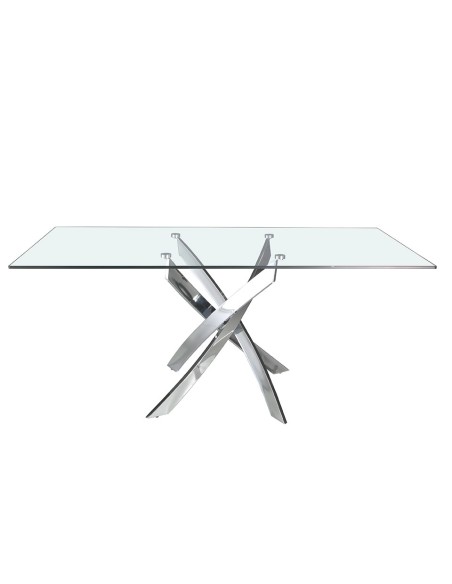 Mesa comedor rectangular cristal templado y acero cromado