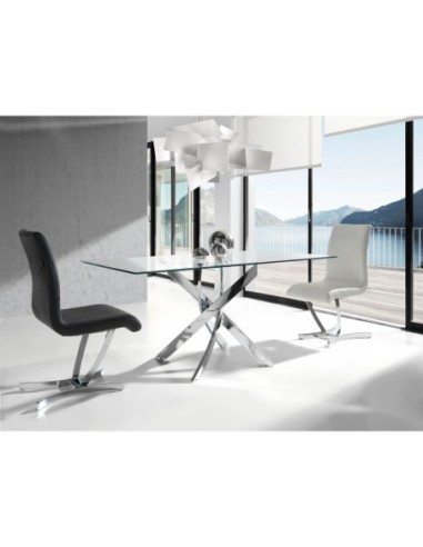Mesa comedor rectangular cristal templado y...