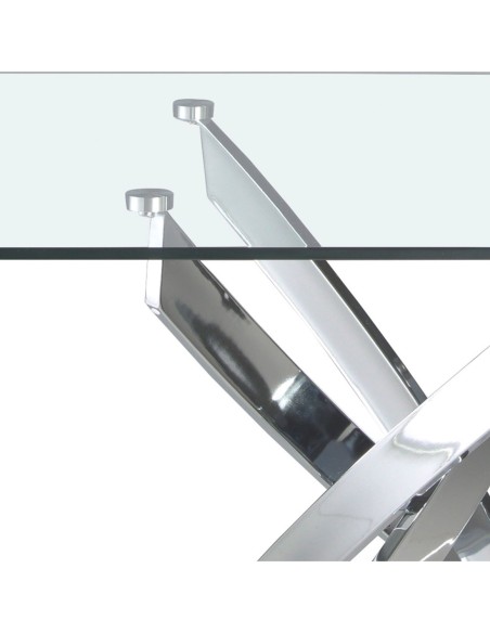 Mesa comedor rectangular cristal templado y acero cromado