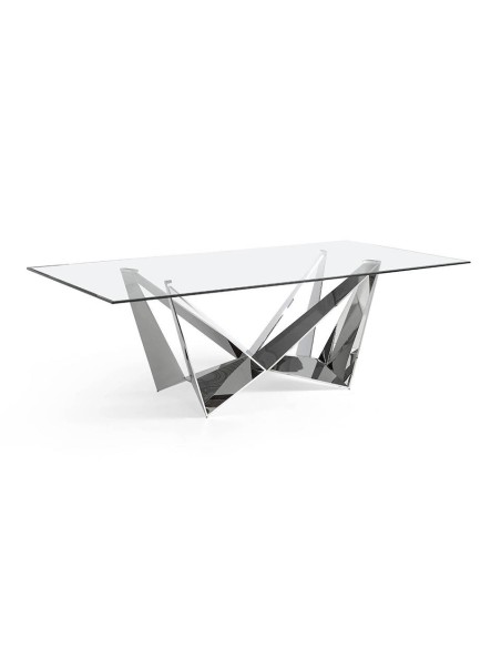 Mesa comedor rectangular cristal templado y acero cromado