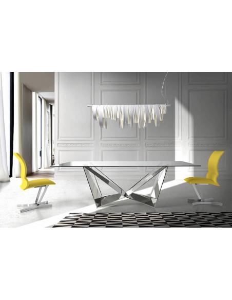 Mesa comedor rectangular cristal templado y acero cromado