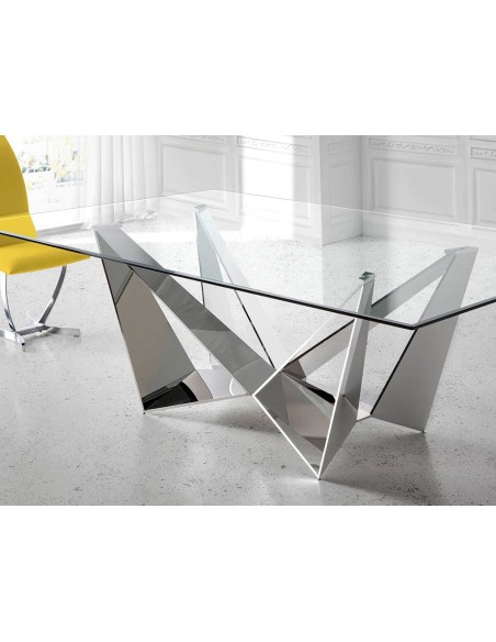 Mesa comedor rectangular cristal templado y acero cromado