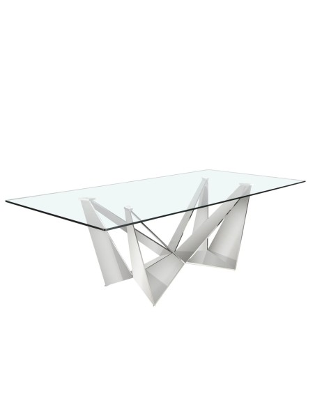 Mesa comedor rectangular cristal templado y acero cromado