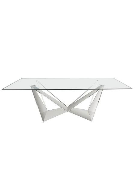 Mesa comedor rectangular cristal templado y acero cromado