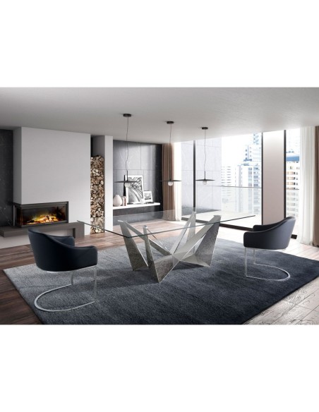 Mesa comedor rectangular cristal templado y acero cromado