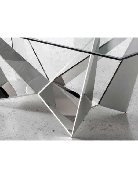 Mesa comedor rectangular cristal templado y acero cromado