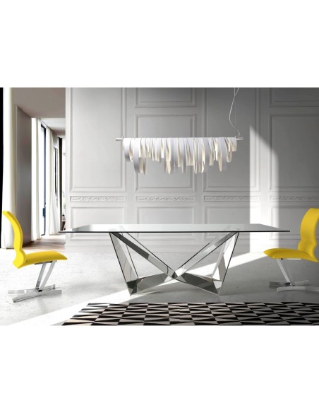 Mesa comedor rectangular cristal templado y acero cromado