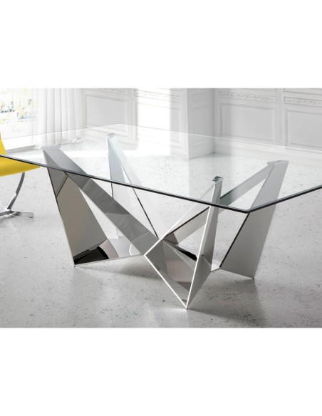 Mesa comedor rectangular cristal templado y acero cromado