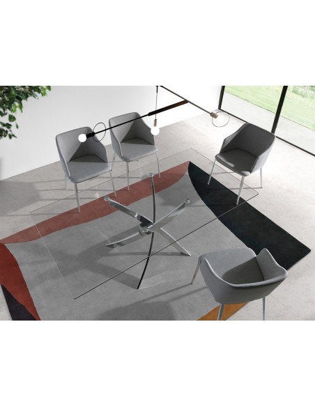 Mesa comedor rectangular cristal templado y acero cromado