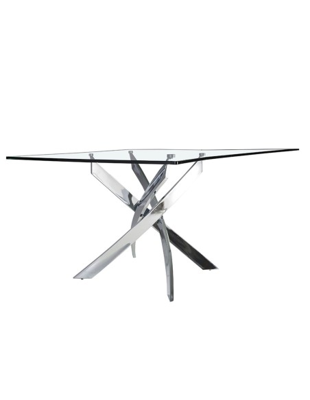 Mesa comedor rectangular cristal templado y acero cromado