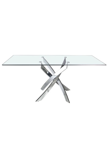 Mesa comedor rectangular cristal templado y acero cromado