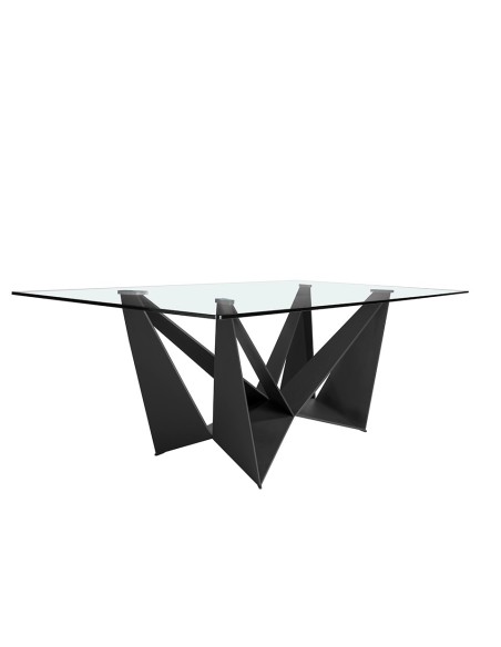 Mesa comedor rectangular cristal templado y acero negro