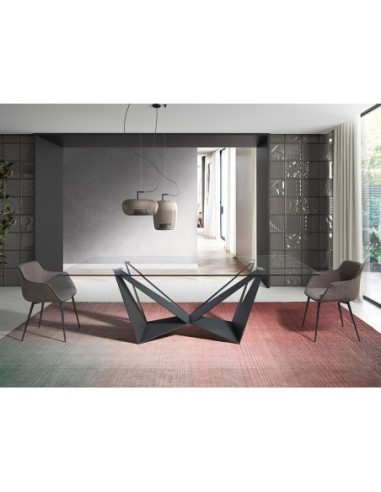 Mesa comedor rectangular cristal templado y...