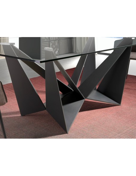 Mesa comedor rectangular cristal templado y acero negro