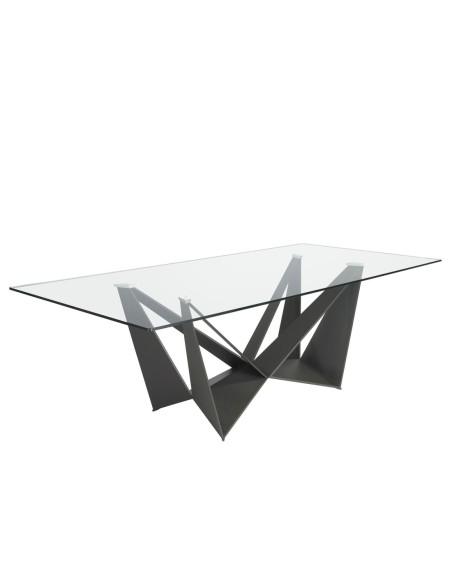 Mesa comedor rectangular cristal templado y acero negro