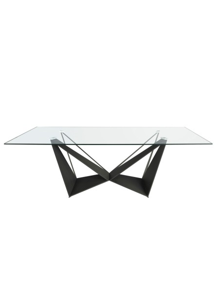 Mesa comedor rectangular cristal templado y acero negro