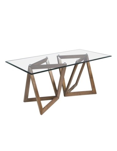 Mesa comedor rectangular cristal templado y nogal