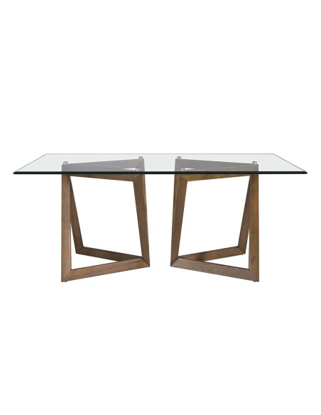 Mesa comedor rectangular cristal templado y nogal