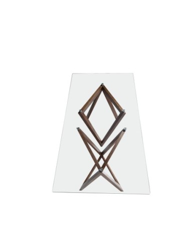 Mesa comedor rectangular cristal templado y nogal