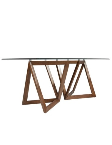Mesa comedor rectangular cristal templado y nogal