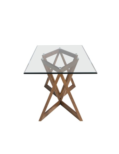 Mesa comedor rectangular cristal templado y nogal