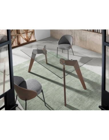 Mesa comedor rectangular cristal templado y nogal