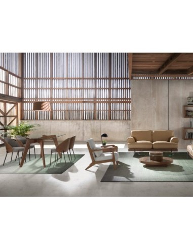 Mesa comedor rectangular cristal templado y nogal