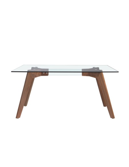 Mesa comedor rectangular cristal templado y nogal