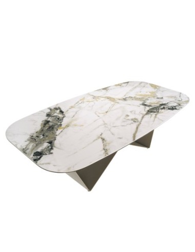 Mesa comedor rectangular mármol porcelánico y...