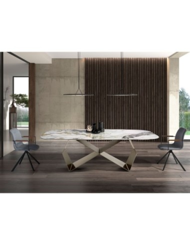 Mesa comedor rectangular mármol porcelánico y...