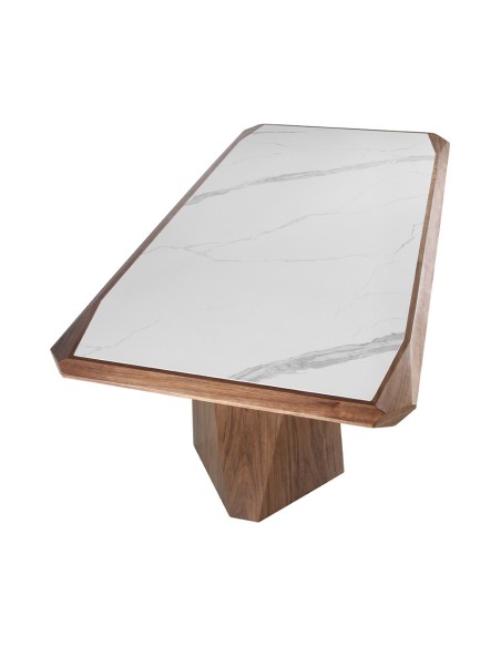 Mesa comedor rectangular mármol porcelánico y nogal